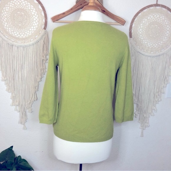 Precious fibers pistachio green cashmere 3/4 sleeve sweater medium - Picture 4 of 6